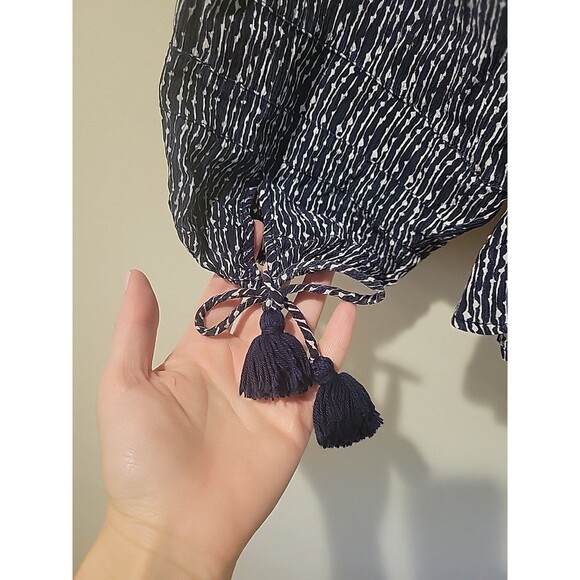 Apiece Apart Glorieta Top Navy Cactus Stripe Print Silk Tassel Tie Sleeves Sz 4 - Picture 5 of 7